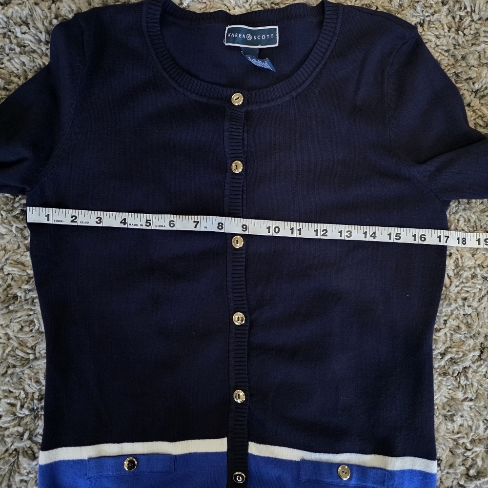 Karen Scott Navy Button Sweater Cardigan With Gold Accents Size Small - Picture 5 of 6